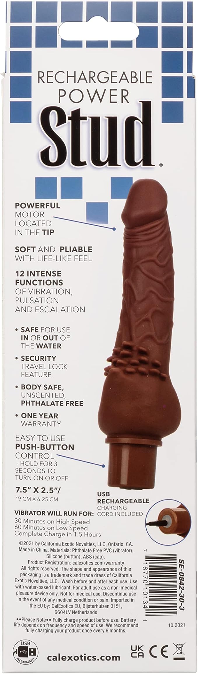 JUGUETES - STUD RECHARGEABLE POWER -BROWN CLITERRIFIC 12 FUNCTIONS