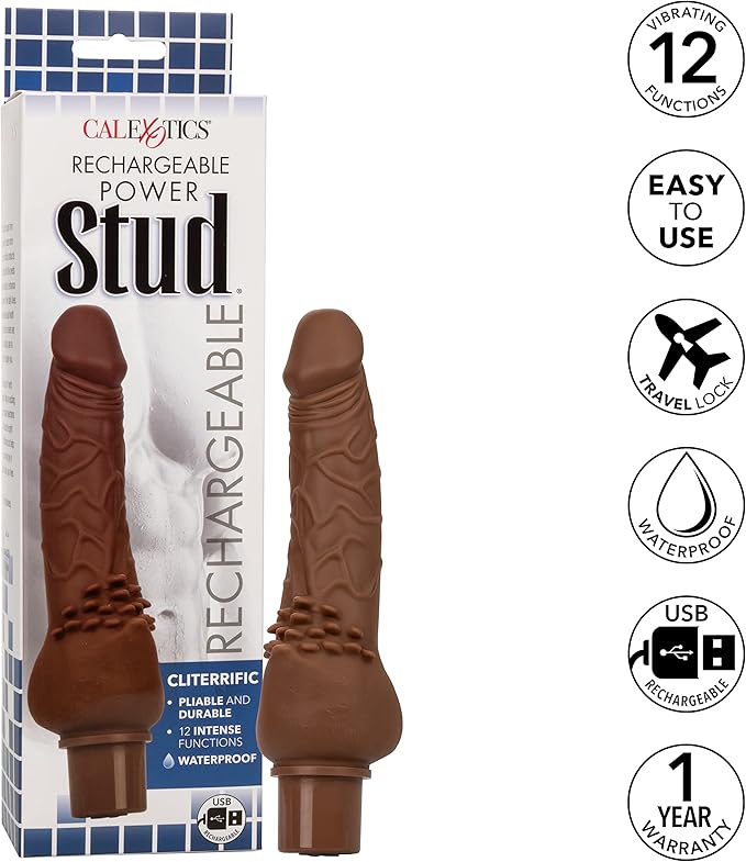 JUGUETES - STUD RECHARGEABLE POWER -BROWN CLITERRIFIC 12 FUNCTIONS